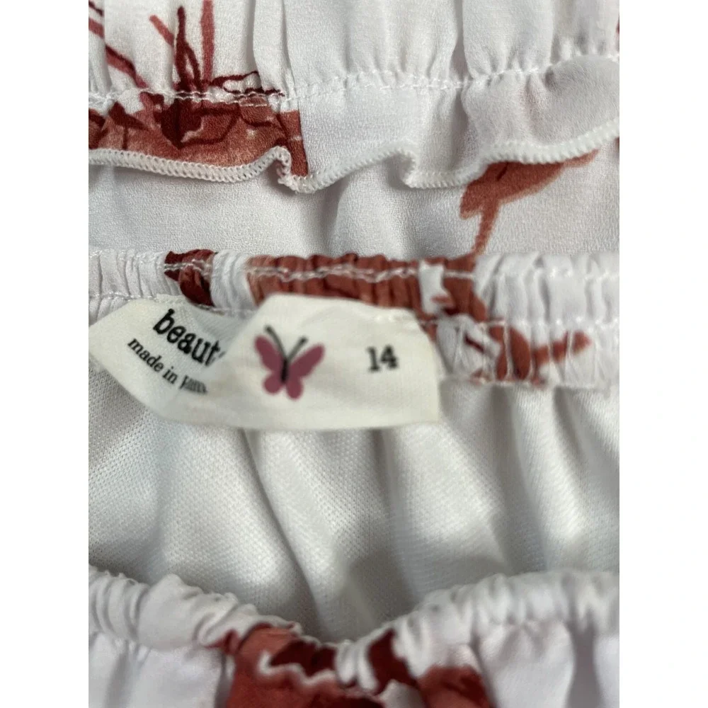 Beautees Women's Midi Dress White Floral Sz 14 Off Shoulder Elastic Waist Tiered